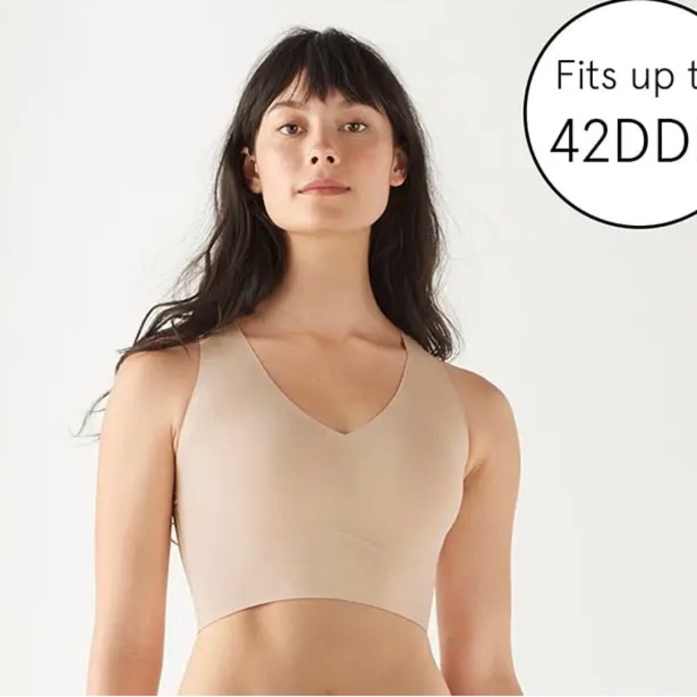 True & Co Body Lift Full Cup V-Neck Racerback Bralette Bra M nude